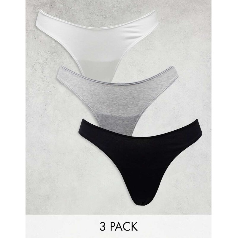 Lindex Nellie 3 pack cotton v front thong in grey 113259842