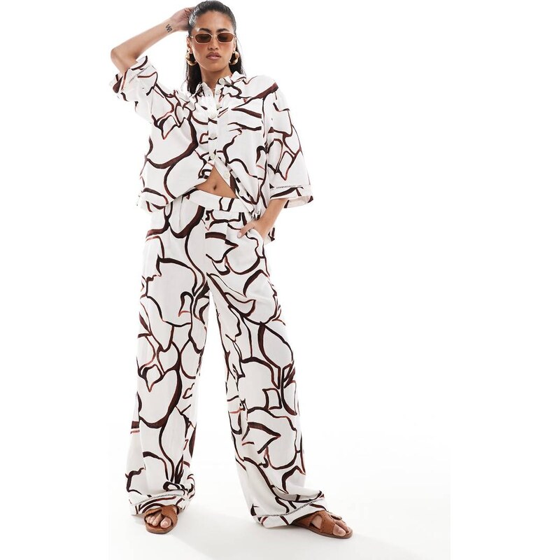 River Island co-ord abstract print trouser in brown