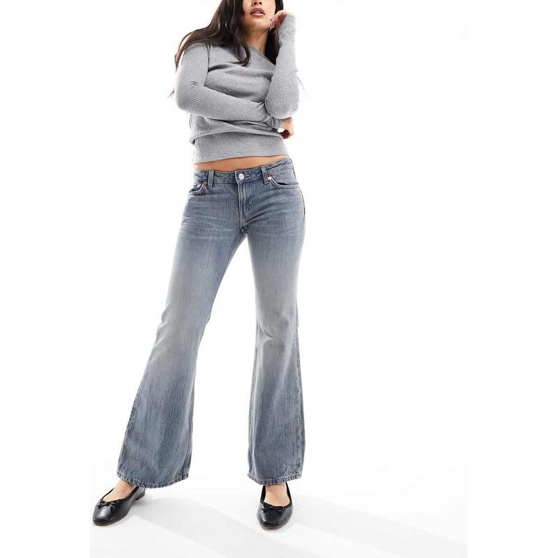 Weekday Nova low waist slim bootcut jeans in trove blue 103245899