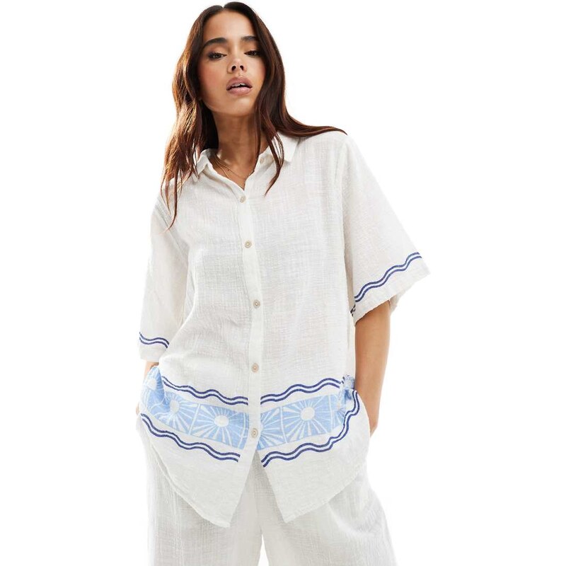 Ripcurl santorini sun printed beach shirt co-ord in white
