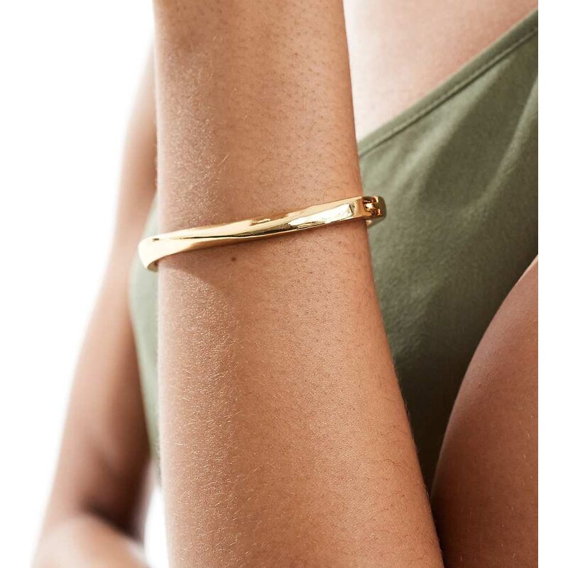 ASOS DESIGN 14k gold plated bangle bracelet with minimal twist design 100120678