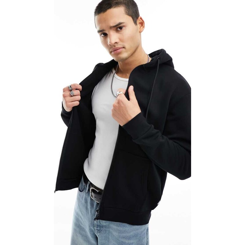 Jack & Jones oversized zip through hoodie in black
