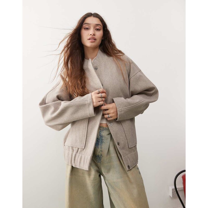 Noisy May brushed bomber jacket in beige melange-Neutral 114703871