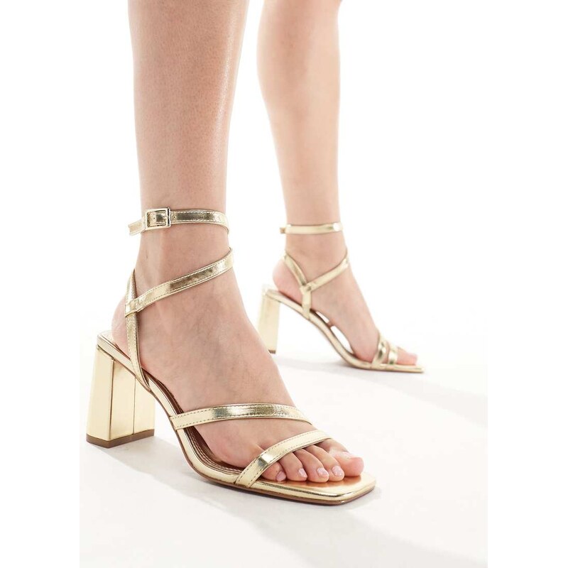 ASOS DESIGN Hampstead mid heeled sandals in gold