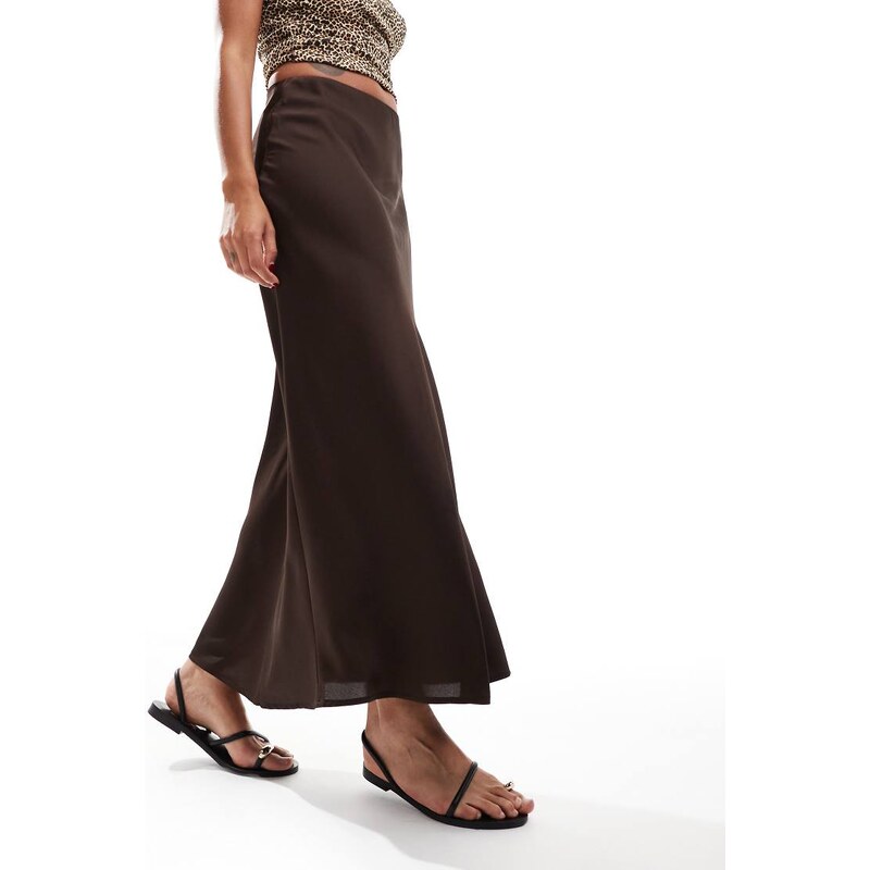 Vila satin maxi skirt in chocolate brown