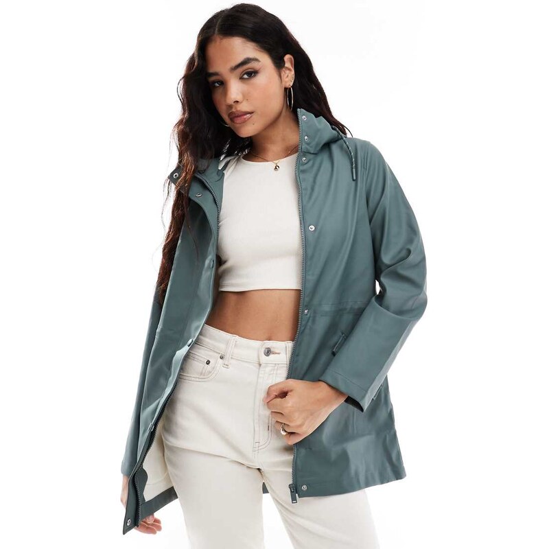 Vero Moda coated rain jacket with hood in green 115509875