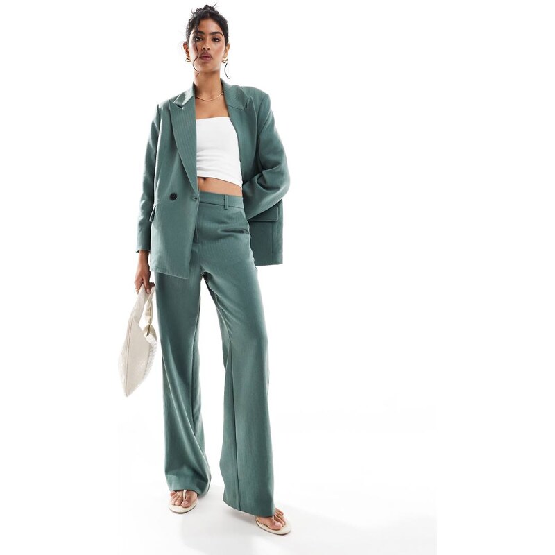 Vero Moda tailored herringbone wide leg co-ord trousers in dark forest 100678575
