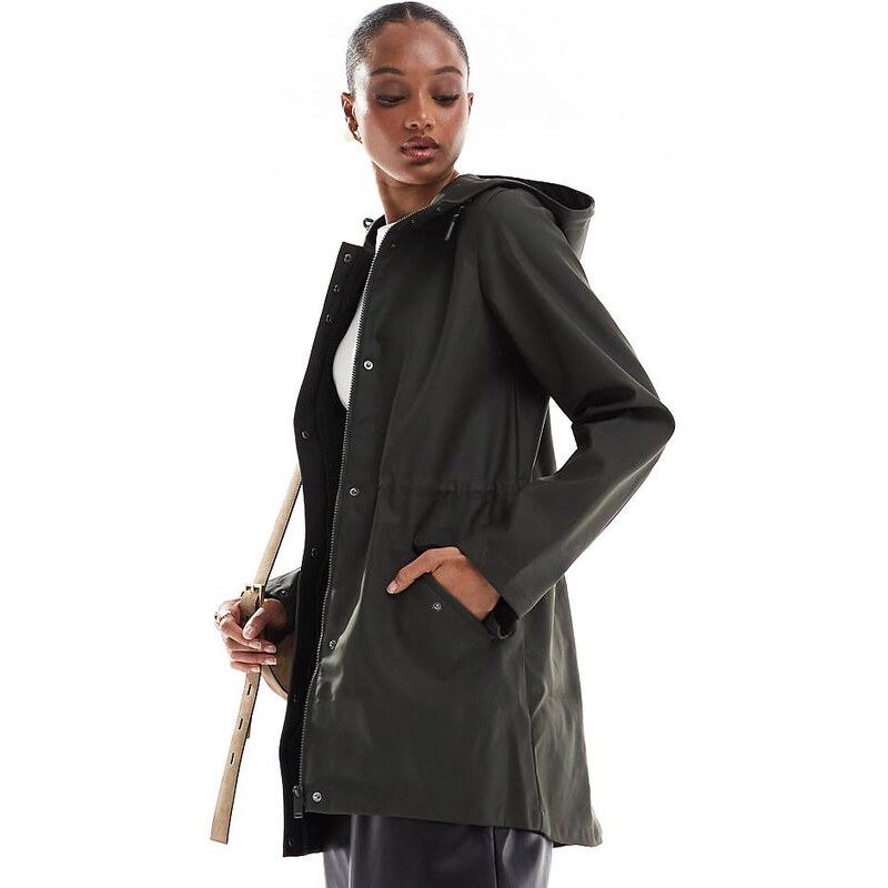 Vero Moda Tall coated rain jacket with hood in deep khaki-Green 110947485