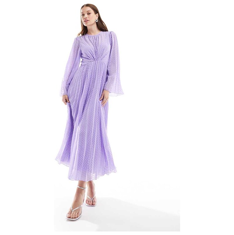 ASOS DESIGN tie back fluted sleeve pleated chevron chiffon midi dress 100466014