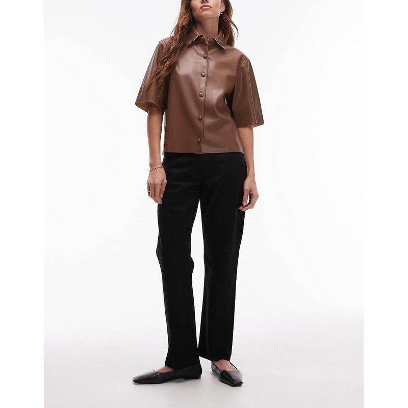 Topshop mid rise straight cropped jean with raw hems in black 105985222