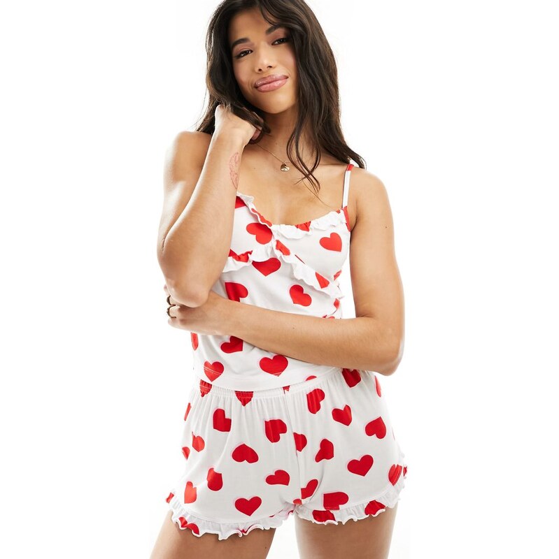 Boux Avenue heart print cami nighwear set in ivory-White 114708598