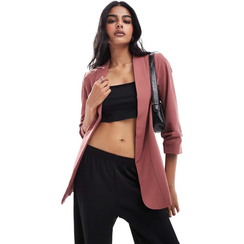 Pieces blazer with ruched sleeves in spice-Red 115509883