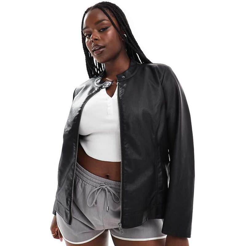 ONLY Curve faux leather jacket in black