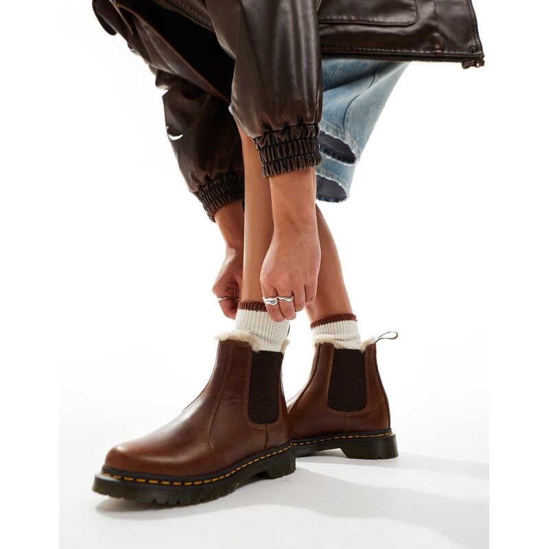 Dr Martens 2976 Leonore fur lined chelsea boots in brown leather