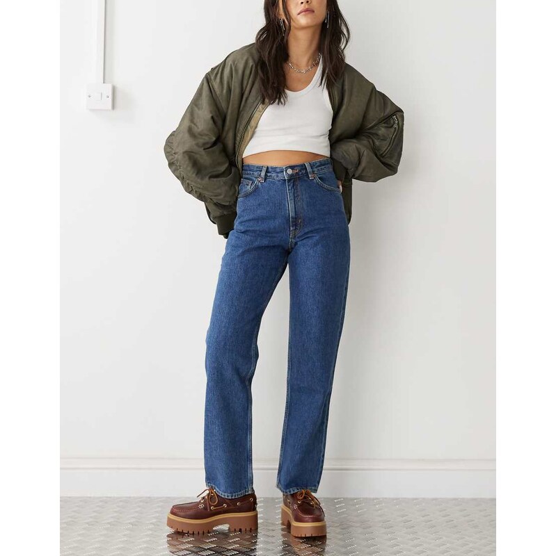 Monki Taiki high waist balloon leg jeans in dark blue
