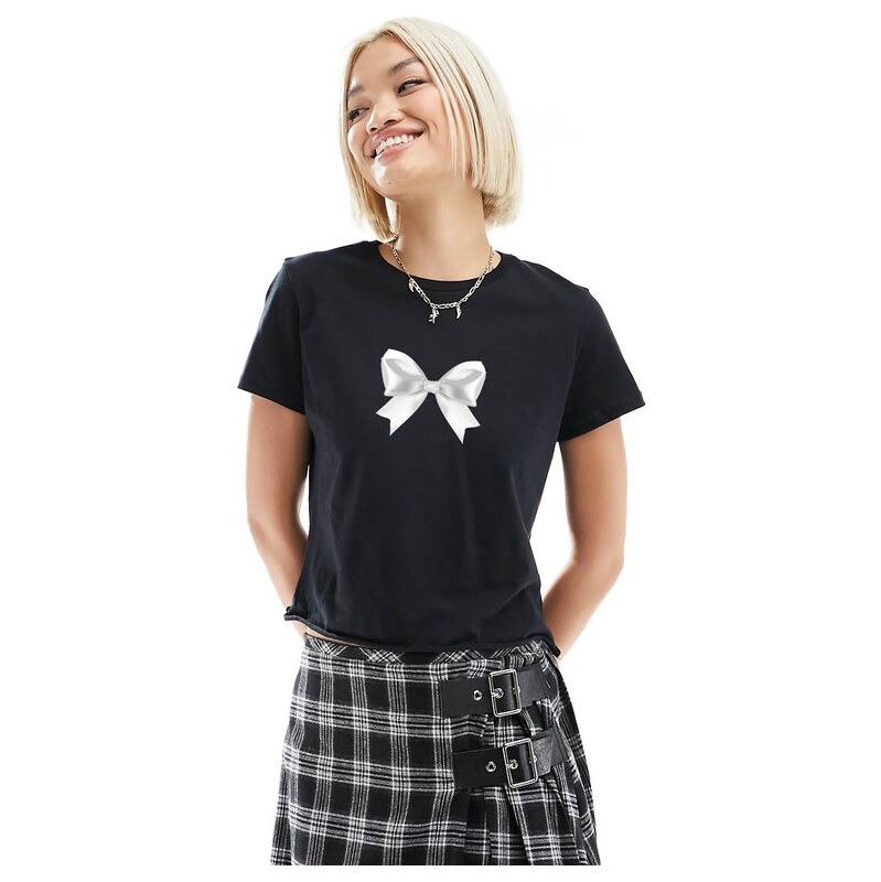 ASOS DESIGN baby tee with bow graphic in black