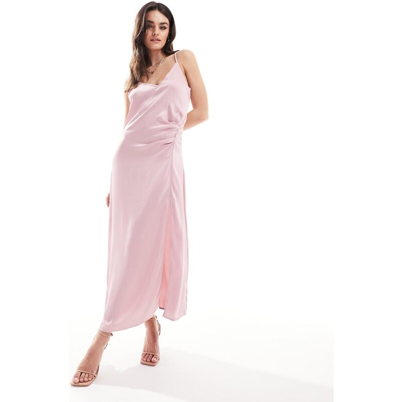 Vila Bridesmaid satin ruched side maxi dress in light pink