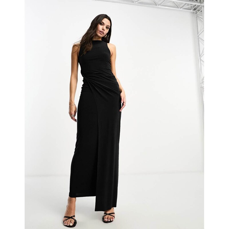 ASOS DESIGN slash neck drape detail maxi dress in black 100083541