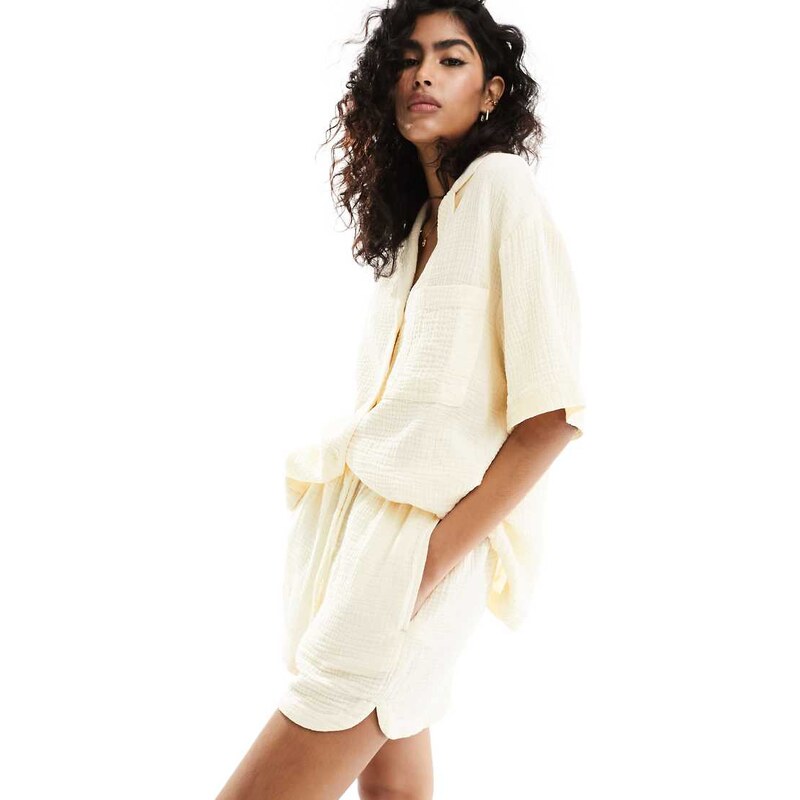 ASOS DESIGN cheesecloth casual short in ecru-White 100083834