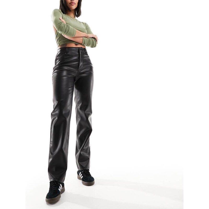 ASOS DESIGN faux leather straight leg trouser in black