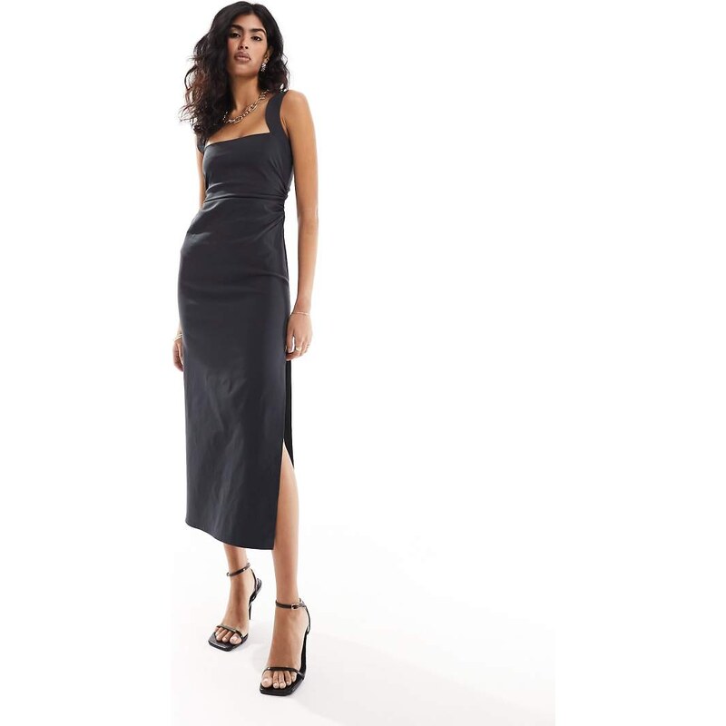 ASOS DESIGN strap detail midi dress in charcoal-Grey 100707159
