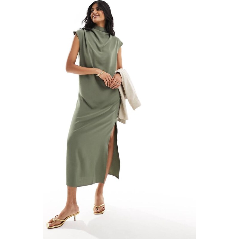 ASOS DESIGN high neck column maxi dress in khaki-Green 100457963