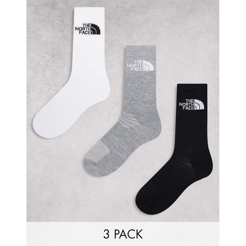The North Face Simple Dome 3 pack logo socks in white grey and