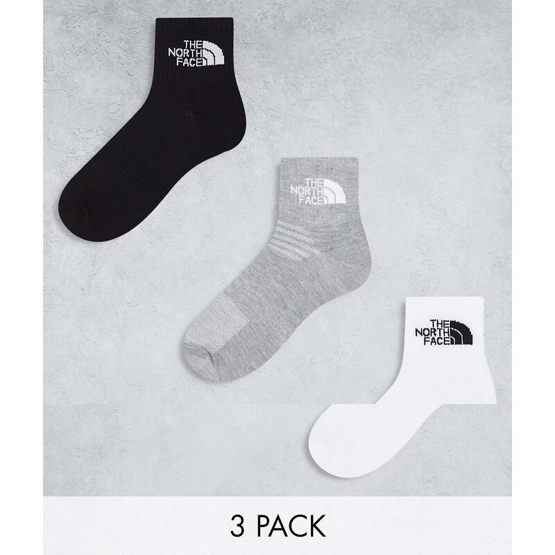The North Face Simple Dome 3 pack logo ankle socks in white grey