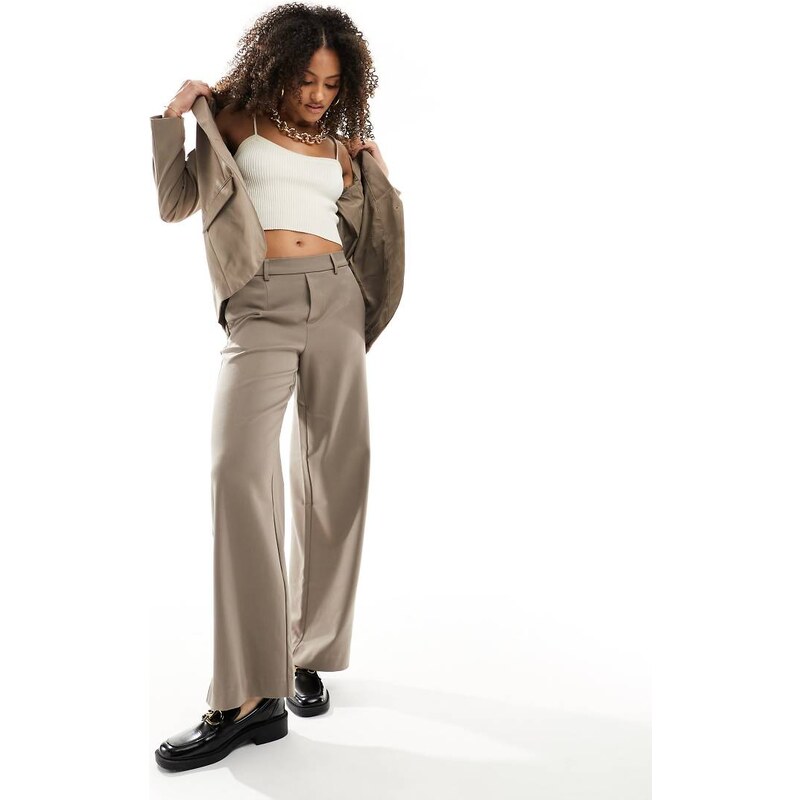 Object tailored wide leg trouser co-ord in taupe-Brown 100146245