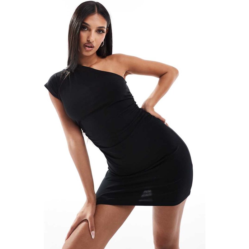 ASOS DESIGN one shoulder ruched side mini dress in black 110758117