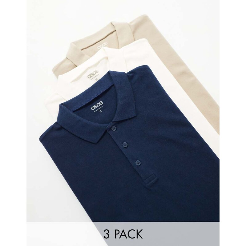 ASOS DESIGN 3 pack pique polos in multiple colours 114943439