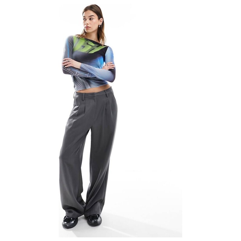 Weekday sheer mesh boatneck printed long sleeve top in multi