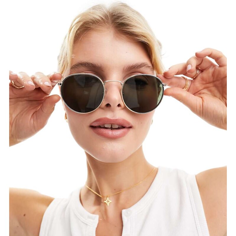 Weekday Unisex Explore round sunglasses in gold 100089327