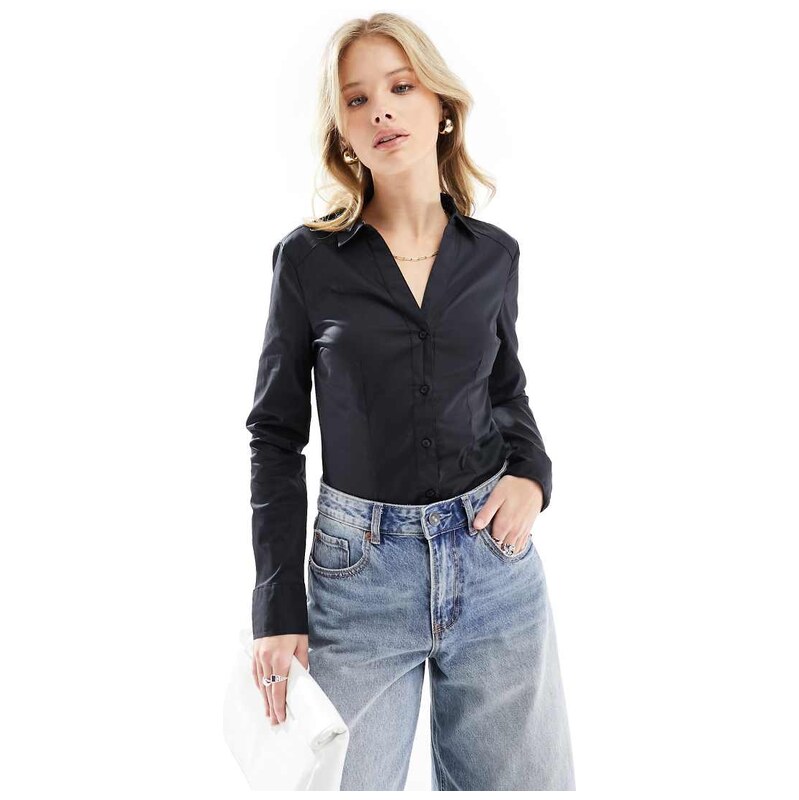 Vero Moda long sleeved shirt bodysuit in black 115509715