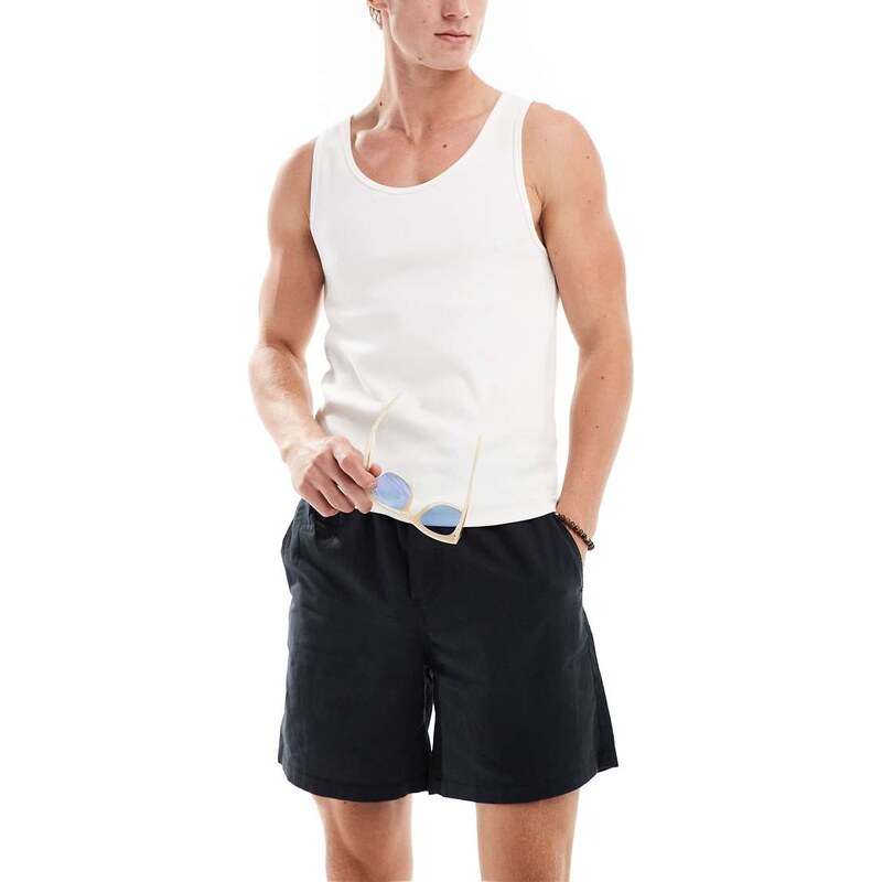 Jack & Jones linen mix shorts with drawstring in black