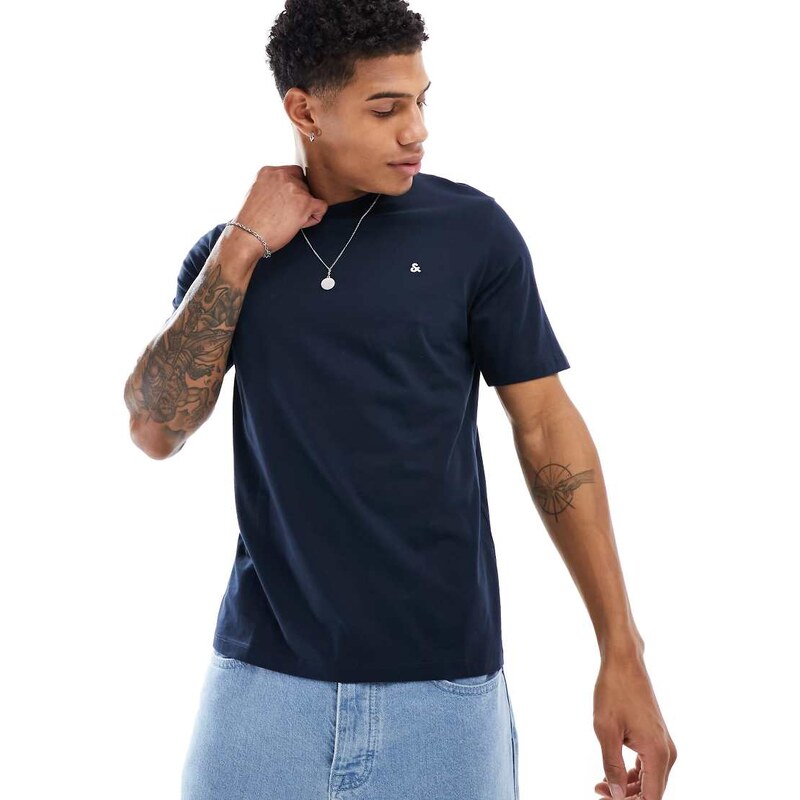 Jack & Jones t-shirt with & logo in navy