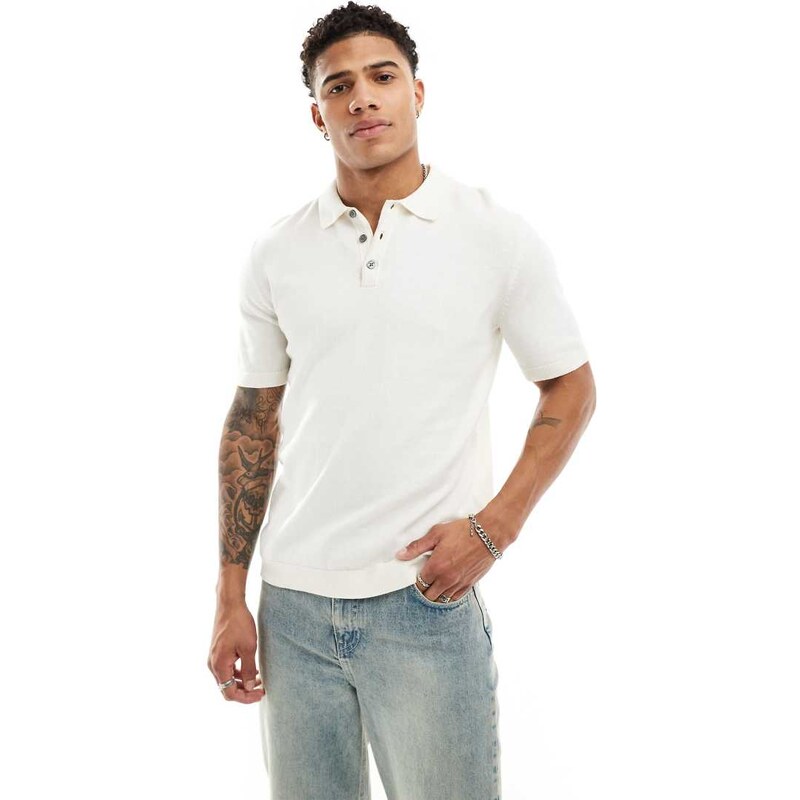 Jack & Jones knitted polo in white