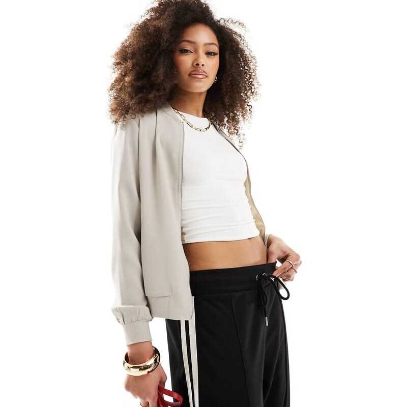 Vero Moda lightweight zip front bomber jacket in stone-Neutral