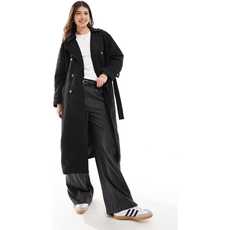 Vero Moda longline belted trench coat in black 111287838