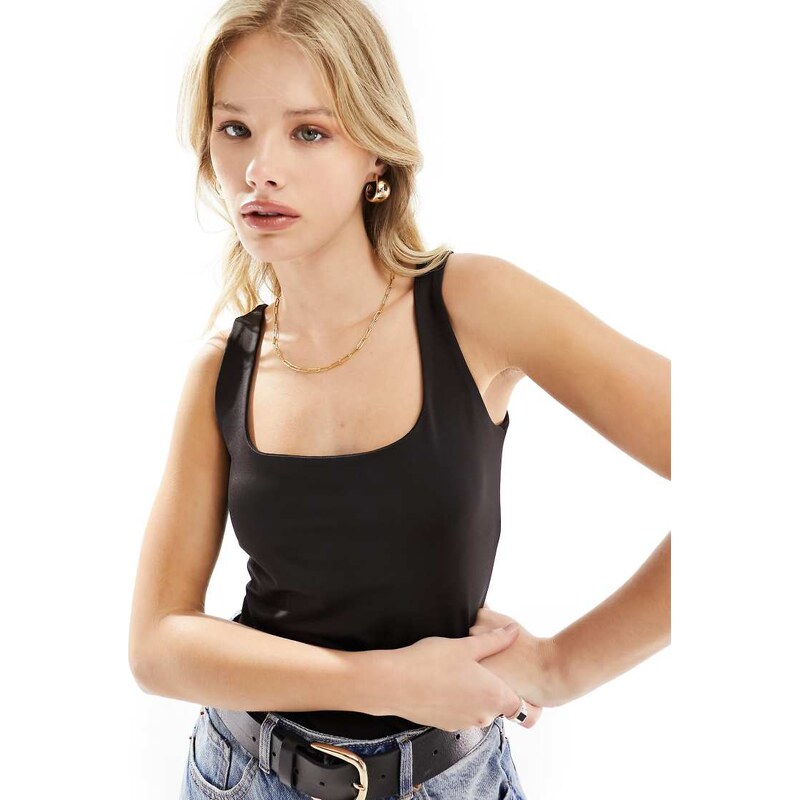 Vero Moda 2 way square neck jersey top in black 113259871