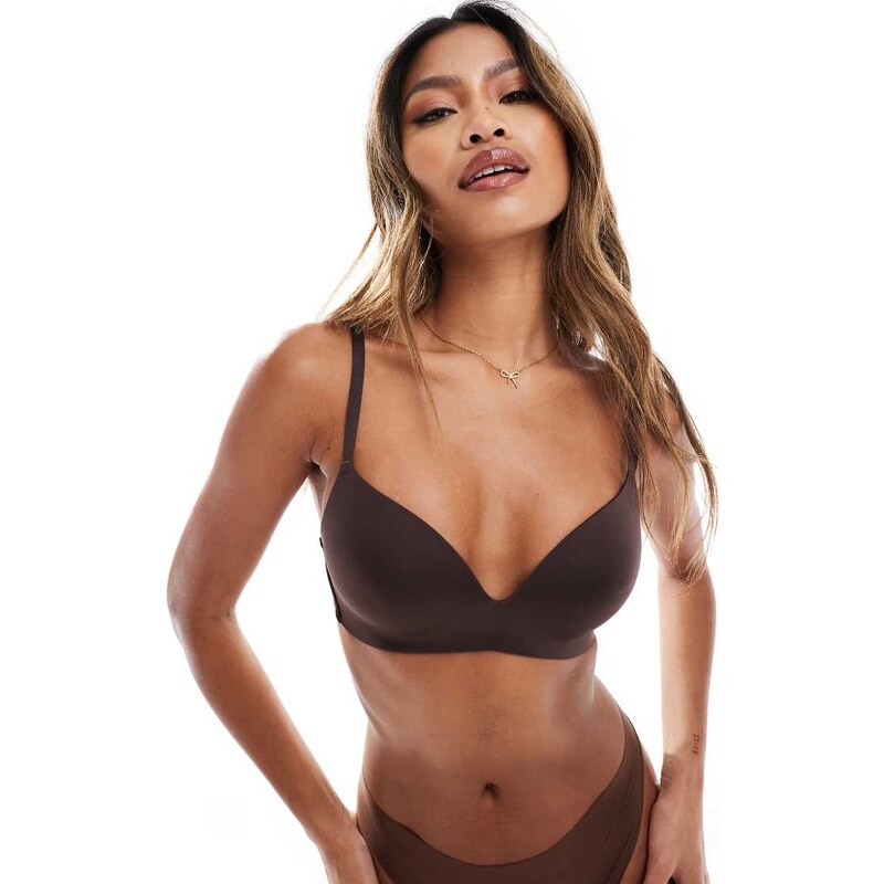ASOS DESIGN Contouring wireless push up bra in brown