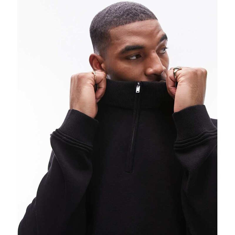 Topman essentials 1/4 zip in black