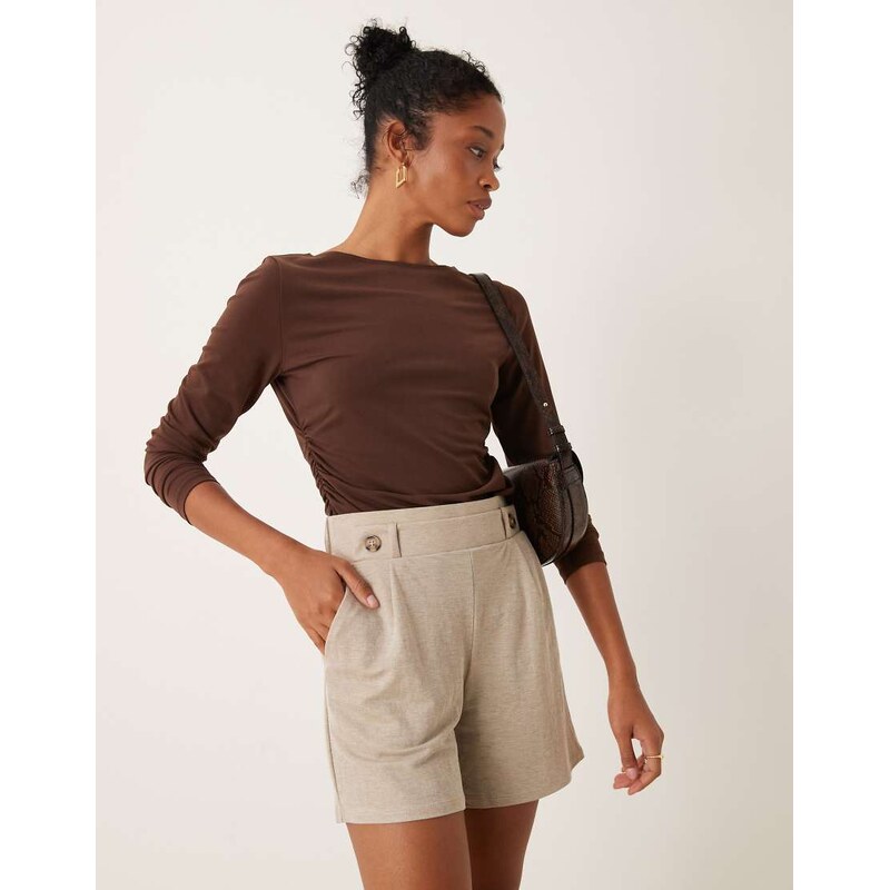 JDY jersey short co-ord in beige-Neutral 100093588