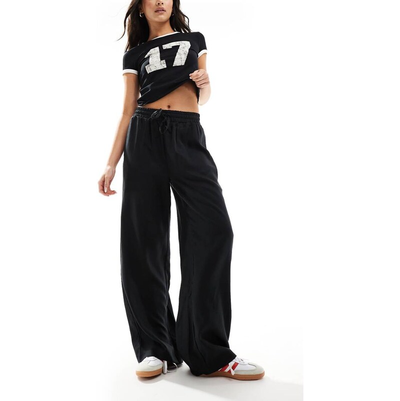 Object soft draw string waist wide leg trousers in black 100093742