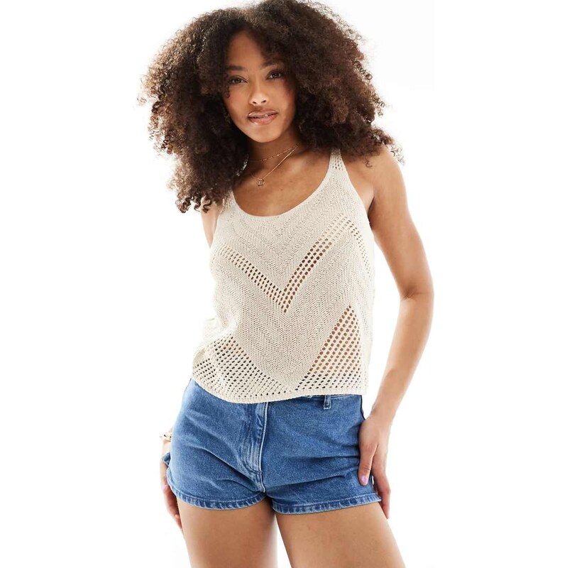 JDY broderie knit vest in cream-White