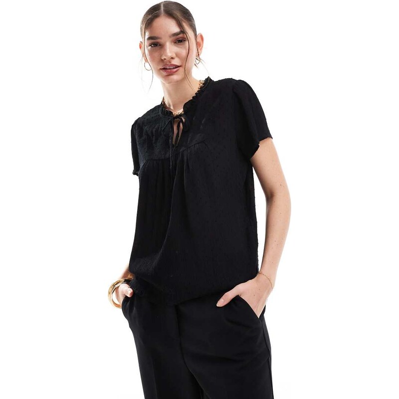 JDY broderie pussybow blouse in black 105283259