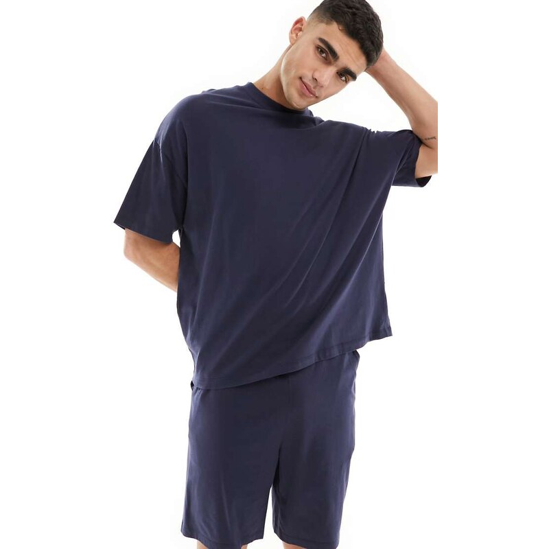 ASOS DESIGN oversized pyjama set in blue-Navy
