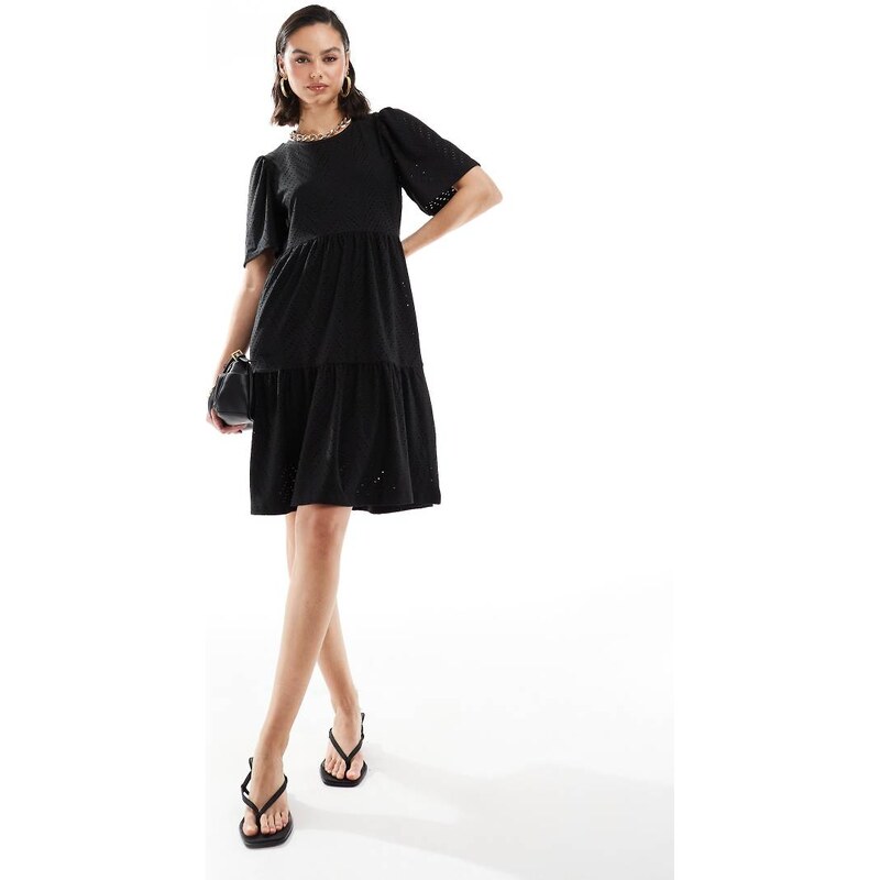 JDY tiered broderie midi dress in black 100094293