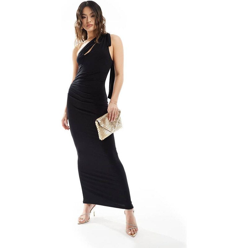 ASOS DESIGN one shoulder cut out midi dress with long tie detail in 100094314