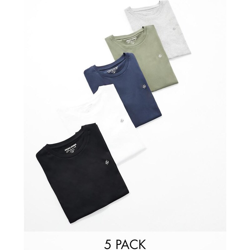 Jack & Jones 5 pack slim t-shirt in multi